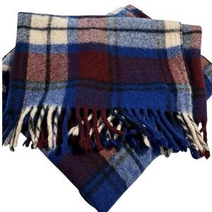 Vintage Faribo Woolen Mill Co 100% Pure Wool Blue Plaid Blanket Throw 49x54